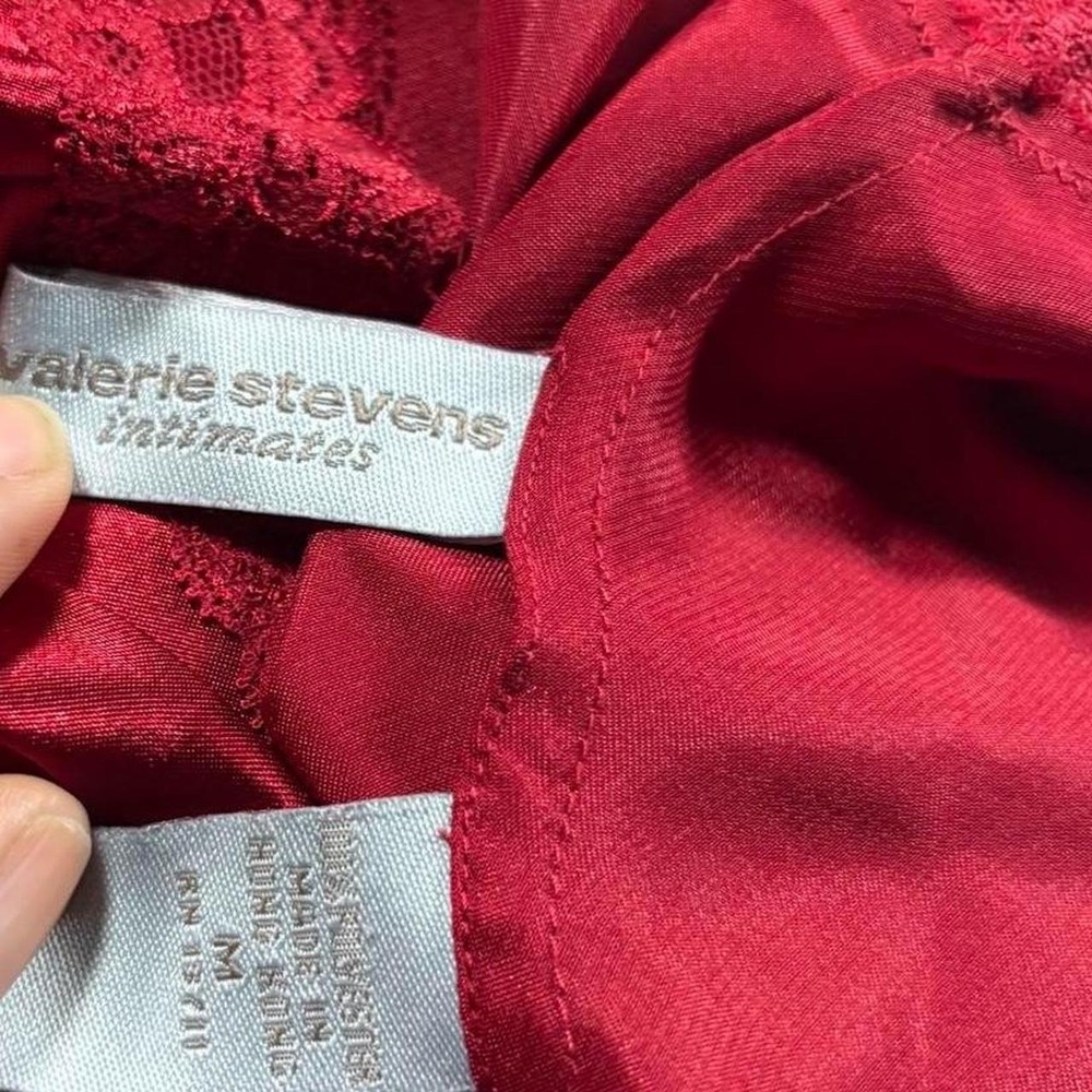 Valerie Stevens Red Satin Lace Trim Mini Slip Dress Nightgown Size M - Picture 2 of 4